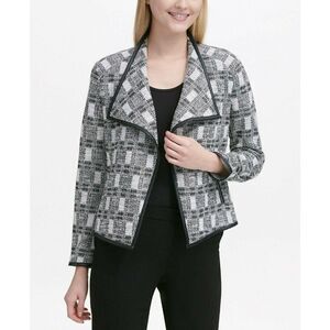 Calvin Klein Black/White Flyaway Tweed Jacket Top‎